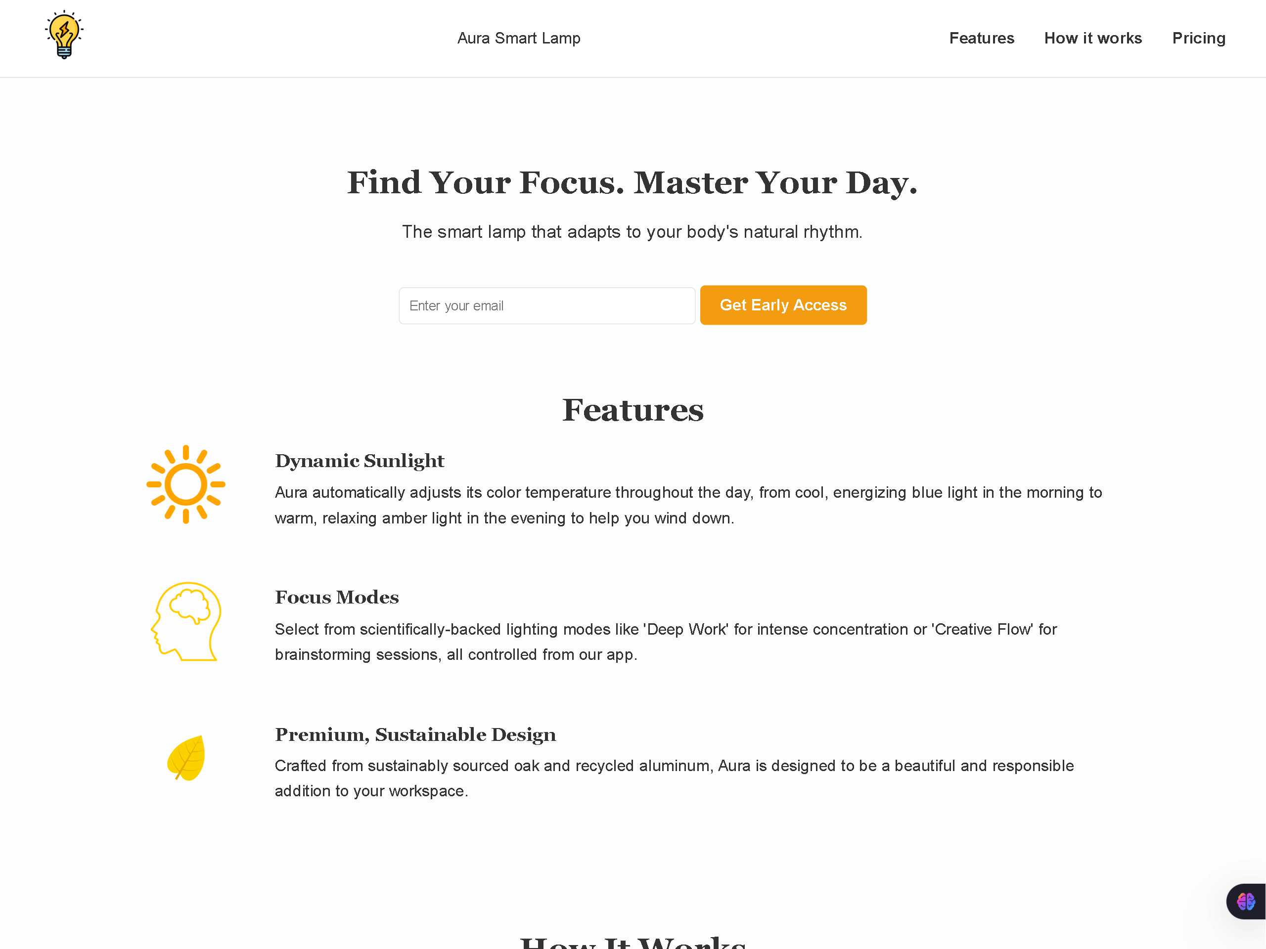 Screenshot of a product landing page project