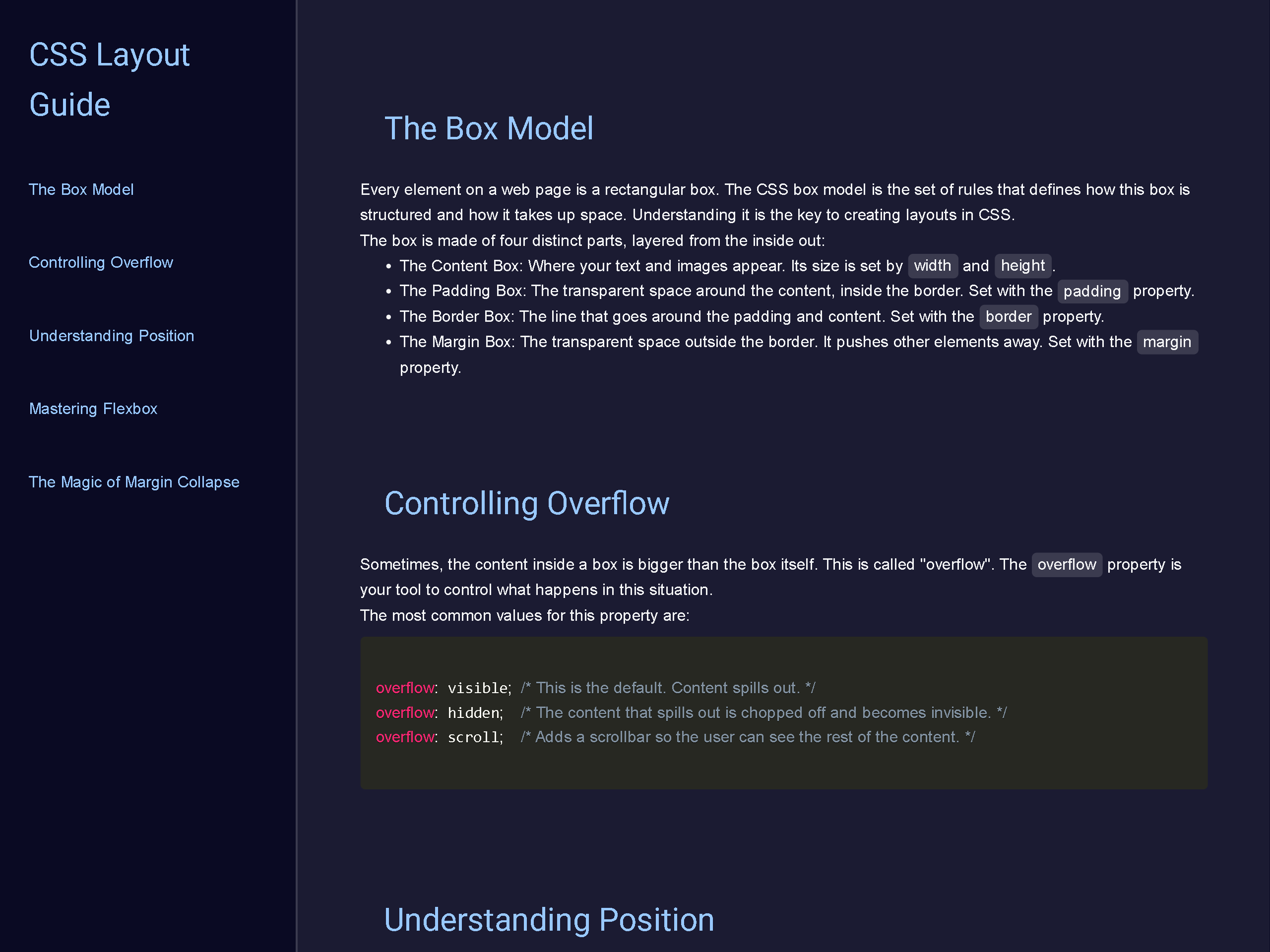 Screenshot of a technical documentation page project